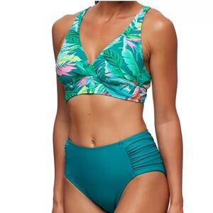 Athena Tropical Sport Jade Green Bikini Top 32B/C and High-Waist pants, XS